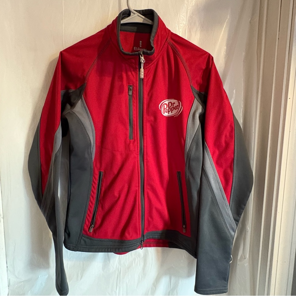 Dr Pepper Jacket Womens Sm Red Gray Full Zip Elevate Sport Softshell Embroidered